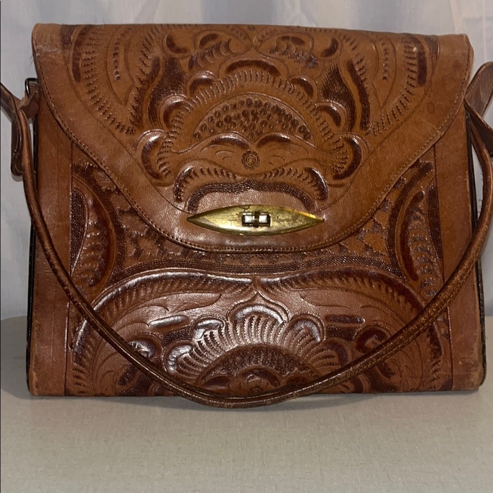 Gold and Brown Leather Shoulder Bag with a western cowgirl cowboy flair!